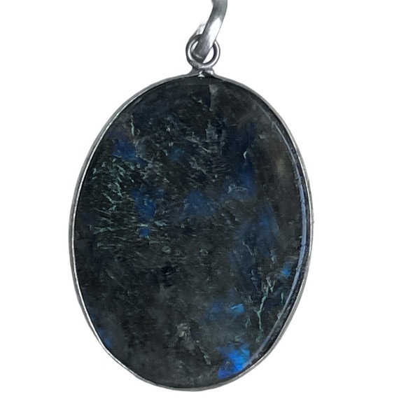 Large Oval Fire Labradorite Sterling Silver Bail Pendant - Picture 3 of 7